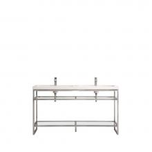 James Martin Furniture C105-V63-BNK-WG - Boston 63'' Stainless Steel Sink Console (Double Basins), Brushed Nickel w/ White Glossy