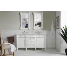 James Martin Furniture 650-V60D-BW-3EJP - Brittany 60'' Bright White Double Vanity w/ 3 CM Eternal Jasmine Pearl Quartz Top