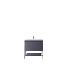 James Martin Furniture 801V35.4MGGMBKGW - Milan 35.4'' Single Vanity Cabinet, Modern Grey Glossy, Matte Black w/Glossy White Compo