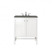 James Martin Furniture E445-V30-GW-3GEX - Addison 30'' Single Vanity Cabinet (w/Doors), Glossy White, w/ 3 CM Grey Expo Quartz Top