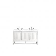 James Martin Furniture E645-V60D-GW-3EJP - Athens 60'' Double Vanity Cabinet, Glossy White, w/ 3 CM Eternal Jasmine Pearl Quartz To