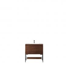 James Martin Furniture 801V35.4WLTMBKGW - Milan 35.4'' Single Vanity Cabinet, Mid Century Walnut, Matte Black w/Glossy White Compo