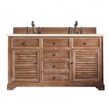 James Martin Furniture 238-104-5611-3EMR - Savannah 60'' Double Vanity Cabinet, Driftwood, w/ 3 CM Eternal Marfil Quartz Top