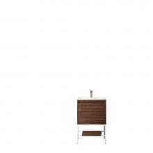 James Martin Furniture 801V23.6WLTGWGW - Milan 23.6'' Single Vanity Cabinet, Mid Century Walnut, Glossy White w/Glossy White Comp