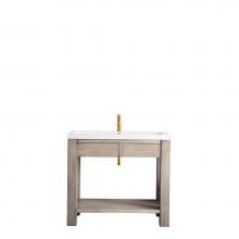 James Martin Furniture C205-V39.5-PTA-WG - Brooklyn 39.5'' Wooden Sink Console, Platinum Ash w/ White Glossy Resin Countertop