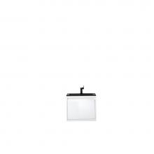 James Martin Furniture 801V23.6GWCHB - Milan 23.6'' Single Vanity Cabinet, Glossy White w/Charcoal Black Composite Top