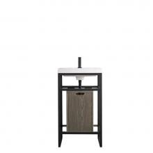 James Martin Furniture C105-V20-MBK-SC-AGR-WG - Boston 20'' Stainless Steel Sink Console, Matte Black w/ Ash Gray Storage Cabinet, White