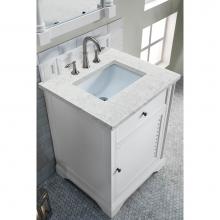James Martin Furniture 238-104-V26-BW-3EJP - Savannah 26'' Single Vanity Cabinet, Bright White, w/ 3 CM Eternal Jasmine Pearl Quartz