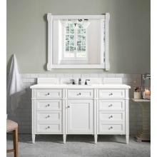 James Martin Furniture 650-V60S-BW-3CLW - Brittany 60'' Bright White Single Vanity w/ 3 CM Classic White Quartz Top