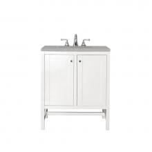 James Martin Furniture E445-V30-GW-3ESR - Addison 30'' Single Vanity Cabinet (w/Doors), Glossy White, w/ 3 CM Eternal Serena Top