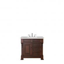 James Martin Furniture 147-114-5586-3ESR - Brookfield 36'' Warm Cherry Single Vanity  w/ 3 CM Eternal Serena Quartz Top