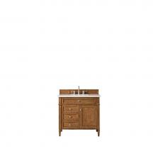 James Martin Furniture 650-V36-SBR-3CLW - Brittany 36'' Saddle Brown Single Vanity w/ 3 CM Classic White Quartz Top