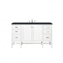 James Martin Furniture E444-V60S-GW-3CSP - Addison 60'' Single Vanity Cabinet , Glossy White, w/ 3 CM Charcoal Soapstone Quartz Top
