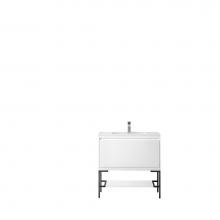 James Martin Furniture 801V35.4GWMBKGW - Milan 35.4'' Single Vanity Cabinet, Glossy White, Matte Black w/Glossy White Composite T