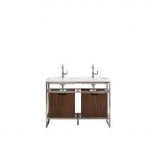 James Martin Furniture C105-V47-BNK-SC-WLT-WG - Boston 47'' Stainless Steel Sink Console (Double Basins), Brushed Nickel w/ Mid Century