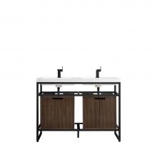 James Martin Furniture C105-V47-MBK-SC-WLT-WG - Boston 47'' Stainless Steel Sink Console (Double Basins), Matte Black w/ Mid Century Wal