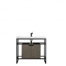 James Martin Furniture C105-V39.5-MBK-SC-AGR-WG - Boston 39.5'' Stainless Steel Sink Console, Matte Black w/ Ash Gray Storage Cabinet, Whi
