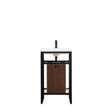 James Martin Furniture C105-V20-MBK-SC-WLT-WG - Boston 20'' Stainless Steel Sink Console, Matte Black w/ Mid Century Walnut Storage Cabi