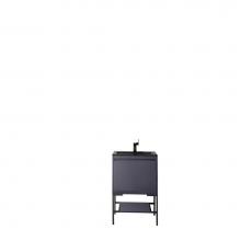 James Martin Furniture 801V23.6MGGMBKCHB - Milan 23.6'' Single Vanity Cabinet, Modern Grey Glossy, Matte Black w/Charcoal Black Com