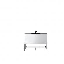 James Martin Furniture 801V47.3GWBNKCHB - Milan 47.3'' Single Vanity Cabinet, Glossy White, Brushed Nickel w/Charcoal Black Compos