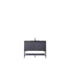 James Martin Furniture 801V47.3MGGMBKCHB - Milan 47.3'' Single Vanity Cabinet, Modern Grey Glossy, Matte Black w/Charcoal Black Com