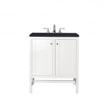 James Martin Furniture E445-V30-GW-3CSP - Addison 30'' Single Vanity Cabinet (w/Doors), Glossy White, w/ 3 CM Charcoal Soapstone Q
