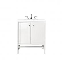  E445-V30-GW-3CLW - Addison 30'' Single Vanity Cabinet (w/Doors), Glossy White, w/ 3 CM Classic White Quartz