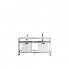 James Martin Furniture C105-V63-BNK-SC-GW-WG - Boston 63'' Stainless Steel Sink Console (Double Basins), Brushed Nickel w/ Glossy White