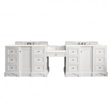 James Martin Furniture 825-V118-BW-DU-EMR - De Soto 118'' Double Vanity Set, Bright White w/ Makeup Table, 3 CM Eternal Marfil Quart