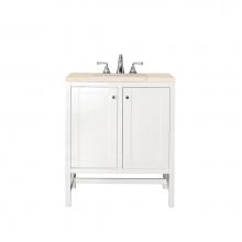 James Martin Furniture E445-V30-GW-3EMR - Addison 30'' Single Vanity Cabinet (w/Doors), Glossy White, w/ 3 CM Eternal Marfil Top