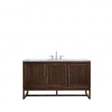 James Martin Furniture E645-V60S-MCA-3CAR - Athens 60'' Single Vanity Cabinet , Mid Century Acacia, w/ 3 CM Carrara White Top