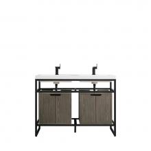 James Martin Furniture C105-V47-MBK-SC-AGR-WG - Boston 47'' Stainless Steel Sink Console (Double Basins), Matte Black w/ Ash Gray Storag