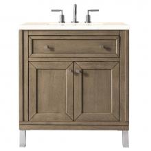 James Martin Furniture 305-V30-WWW-3EMR - Chicago 30'' Single Vanity Whitewashed Walnut w/ 3 CM Eternal Marfil Quartz Top