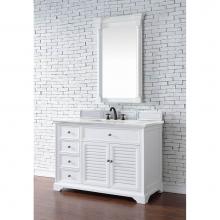 James Martin Furniture 238-104-V48-BW-3AF - Savannah 48'' Bright White Single Vanity w/ 3 CM Arctic Fall Solid Surface Top
