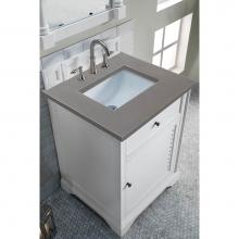 James Martin Furniture 238-104-V26-BW-3GEX - Savannah 26'' Single Vanity Cabinet, Bright White, w/ 3 CM Grey Expo Quartz Top
