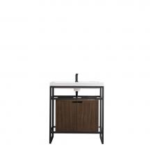 James Martin Furniture C105-V31.5-MBK-SC-WLT-WG - Boston 31.5'' Stainless Steel Sink Console, Matte Black w/ Mid Century Walnut Storage Ca