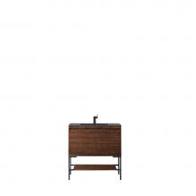 James Martin Furniture 801V35.4WLTMBKCHB - Milan 35.4'' Single Vanity Cabinet, Mid Century Walnut, Matte Black w/Charcoal Black Com
