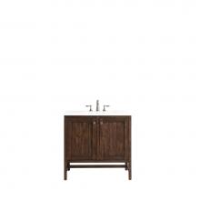 James Martin Furniture E445-V36-MCA-3CLW - Addison 36'' Single Vanity Cabinet (w/Doors), Mid Century Acacia, w/ 3 CM Classic White