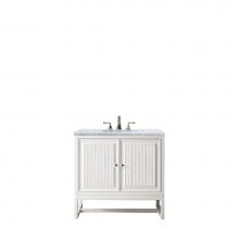 James Martin Furniture E645-V36-GW-3CAR - Athens 36'' Single Vanity Cabinet, Glossy White, w/ 3 CM Carrara White Top