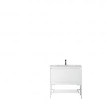 James Martin Furniture 801V35.4GWGWGW - Milan 35.4'' Single Vanity Cabinet, Glossy White, Glossy White w/Glossy White Composite