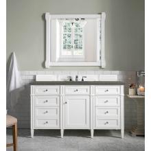 James Martin Furniture 650-V60S-BW-3GEX - Brittany 60'' Bright White Single Vanity w/ 3 CM Grey Expo Quartz Top