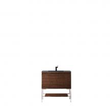 James Martin Furniture 801V35.4WLTBNKCHB - Milan 35.4'' Single Vanity Cabinet, Mid Century Walnut, Brushed Nickel w/Charcoal Black