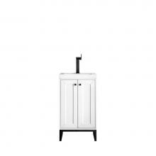 James Martin Furniture E303-V20-GW-MBK-WG - Chianti 20'' Single Vanity Cabinet, Glossy White, Matte Black, w/ White Glossy Resin Cou