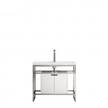 James Martin Furniture C105-V39.5-BNK-SC-GW-WG - Boston 39.5'' Stainless Steel Sink Console, Brushed Nickel w/ Glossy White Storage Cabin