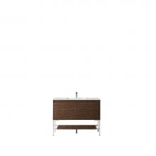 James Martin Furniture 801V47.3WLTBNKGW - Milan 47.3'' Single Vanity Cabinet, Mid Century Walnut, Brushed Nickel w/Glossy White Co