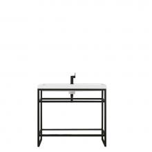  C105-V39.5-MBK-WG - Boston 39.5'' Stainless Steel Sink Console, Matte Black w/ White Glossy Resin Countertop