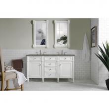 James Martin Furniture 650-V60D-BW-3GEX - Brittany 60'' Bright White Double Vanity w/ 3 CM Grey Expo Quartz Top