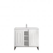 James Martin Furniture E110-V39.5-GW-BNK-WG - Alicante'' 39.5'' Single Vanity Cabinet, Glossy White, Brushed Nickel w/White