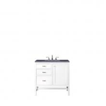 James Martin Furniture E444-V36-GW-3CSP - Addison 36'' Single Vanity Cabinet, Glossy White, w/ 3 CM Charcoal Soapstone Quartz Top