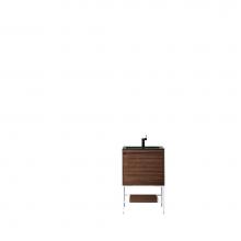 James Martin Furniture 801V23.6WLTGWCHB - Milan 23.6'' Single Vanity Cabinet, Mid Century Walnut, Glossy White w/Charcoal Black Co